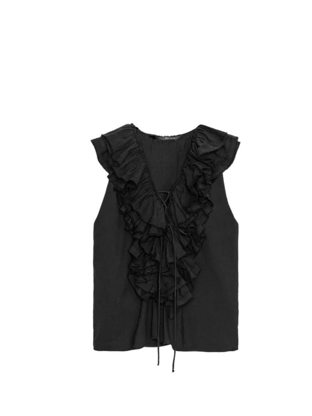 Zara Black Ruffled Tie-Front Sleeveless Top